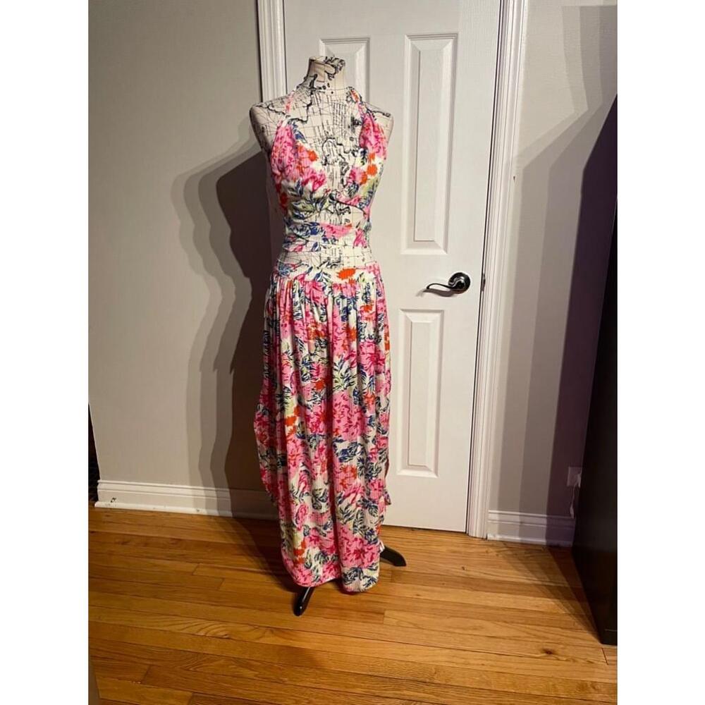 NWT F21 Floral Print Matching Set Multi-colorful coastal crop top+pant wide M/L